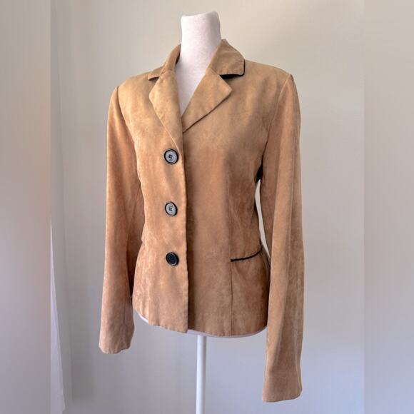 Vintage ‘00s Studio I Tan Faux Suede Single Breasted Blazer - Picture 3 of 6